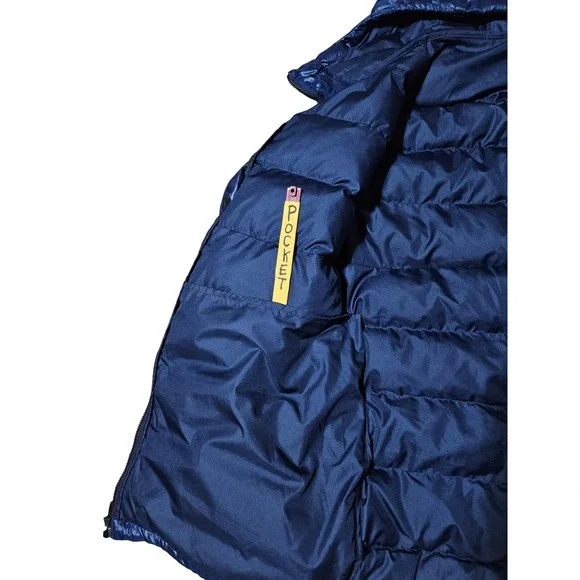 Adidas Itavic 3-Stripes Mens L Blue Hooded Puffer Jacket Full Zip Winter Coat